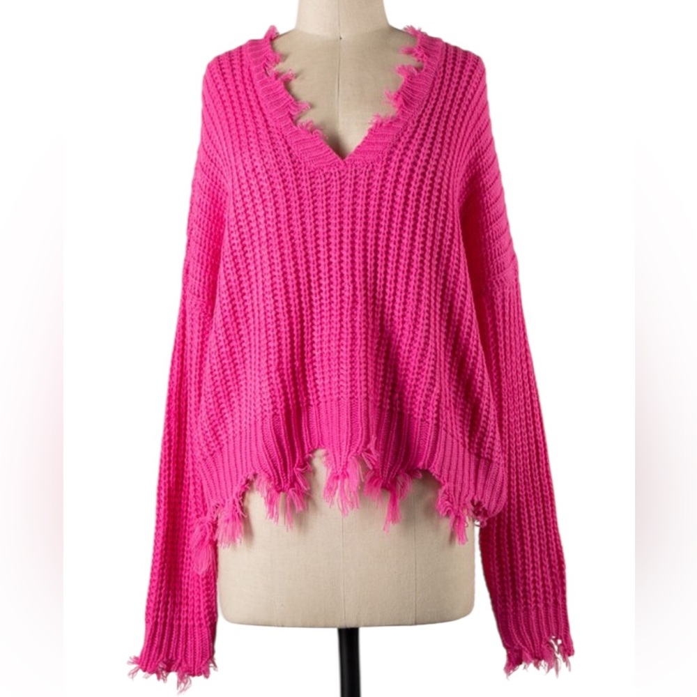 Miracle Pink V-Neck Long Sleeve Sweater